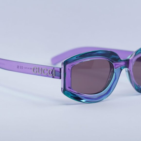 Gucci GG1719S 003 Sunglasses Shiny Transparent Violet Geometric Frame - Picture 4 of 11